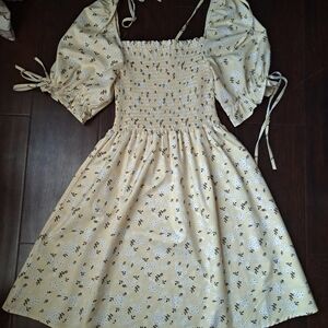 SHEIN Cream and Black Floral Dress